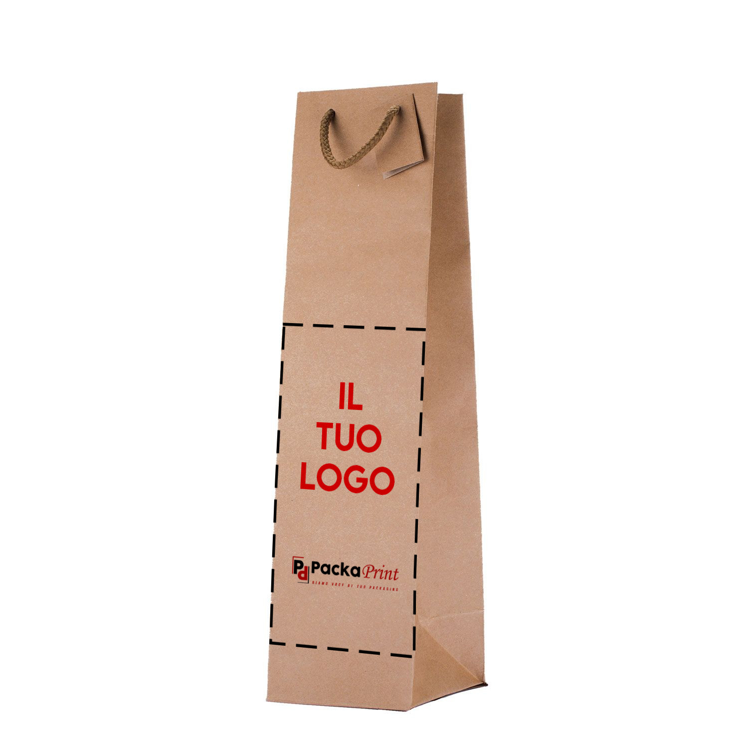 50pz Shopper in Carta Kraft per Bottiglie basse Manico Cordino Avana 7,2x.6,8x31 cm - immagine 2