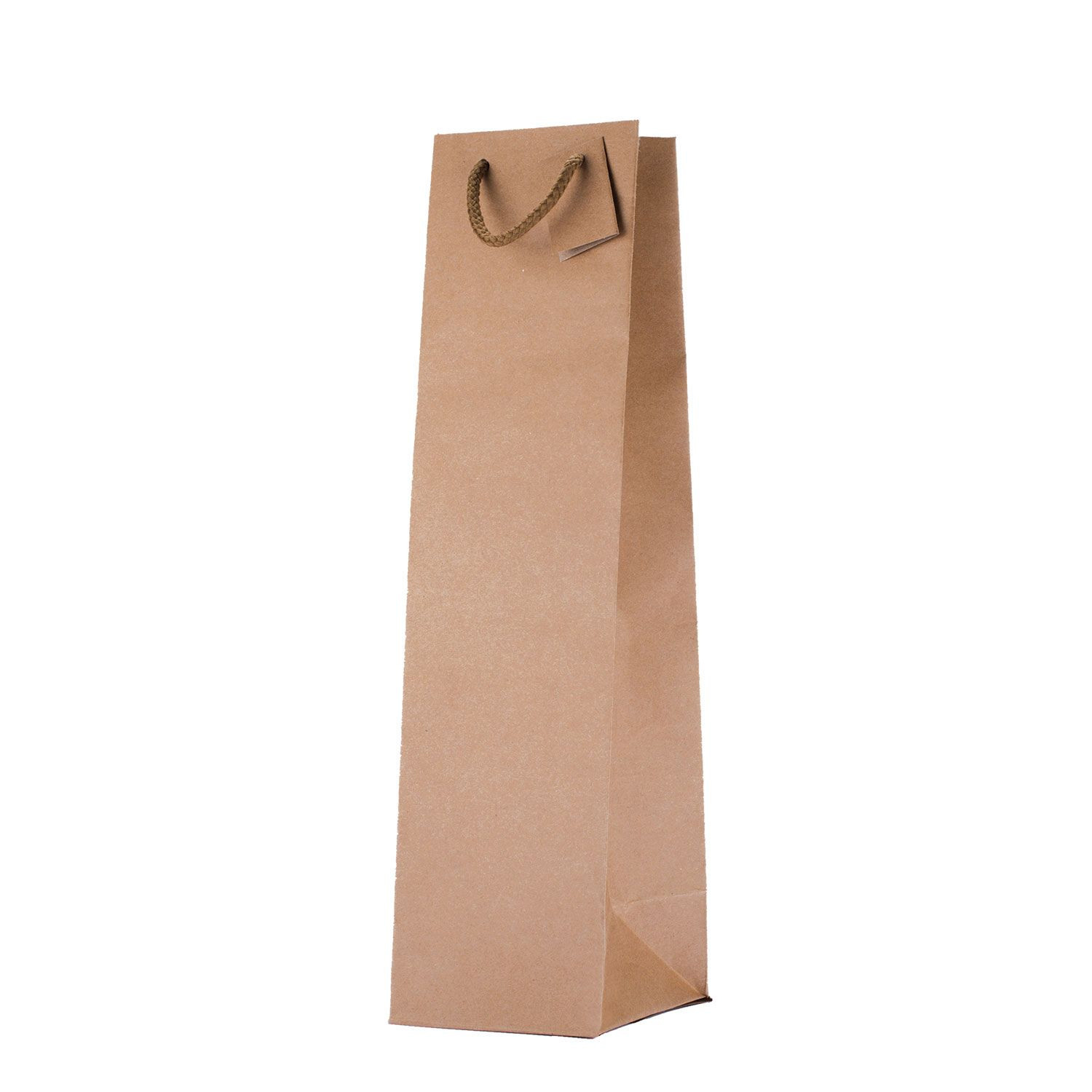 50pz Shopper in Carta Kraft per Bottiglie basse Manico Cordino Avana 7,2x.6,8x31 cm
