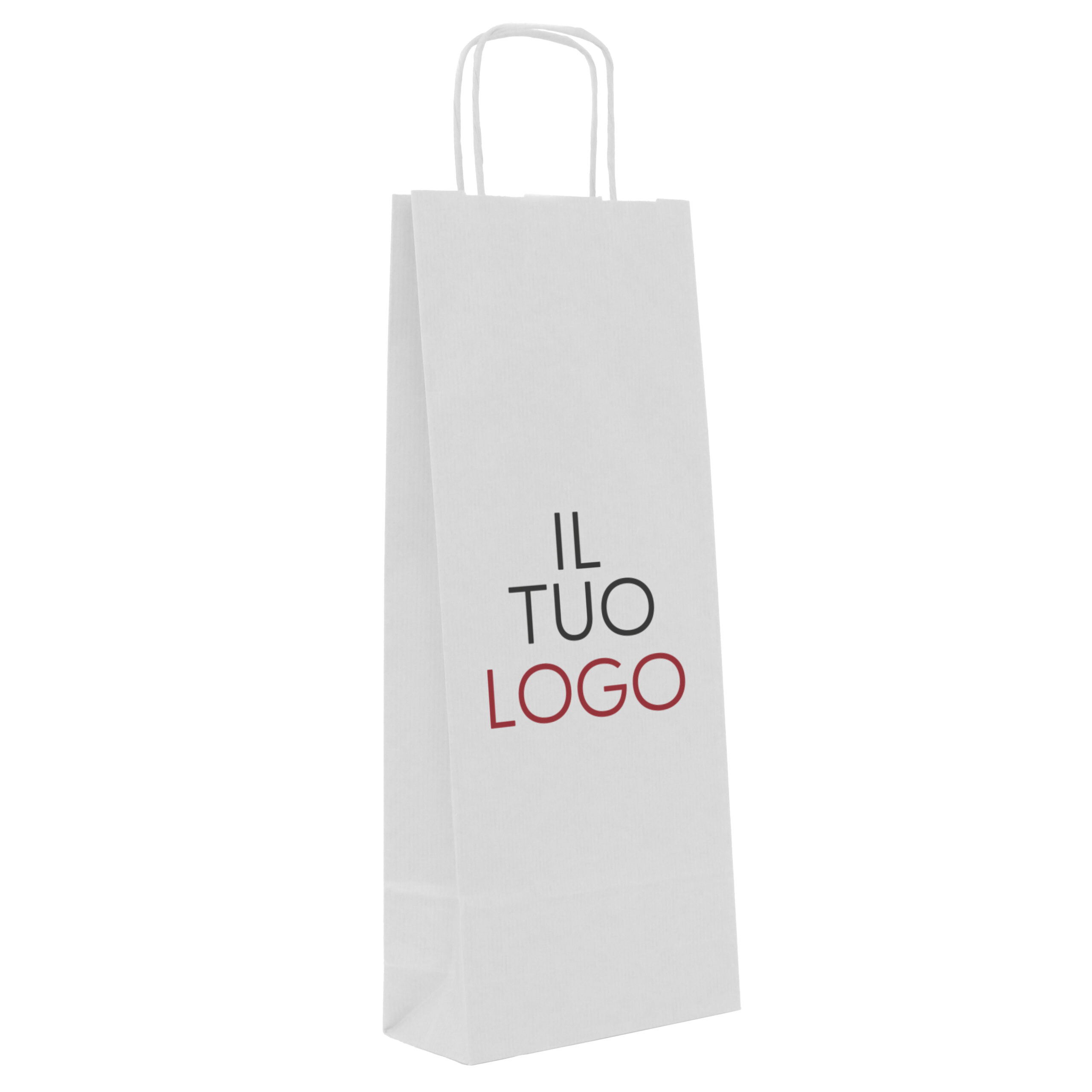100pz Shopper in Carta Kraft per Bottiglie Manico Ritorto Bianca 14,5+8,5x39 cm - immagine 2