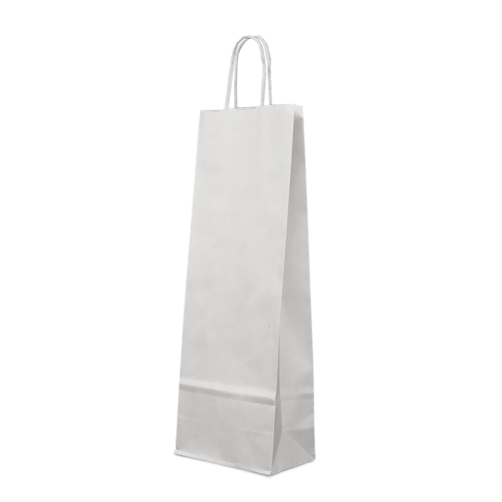 100pz Shopper in Carta Kraft per Bottiglie Manico Ritorto Bianca 14,5+8,5x39 cm